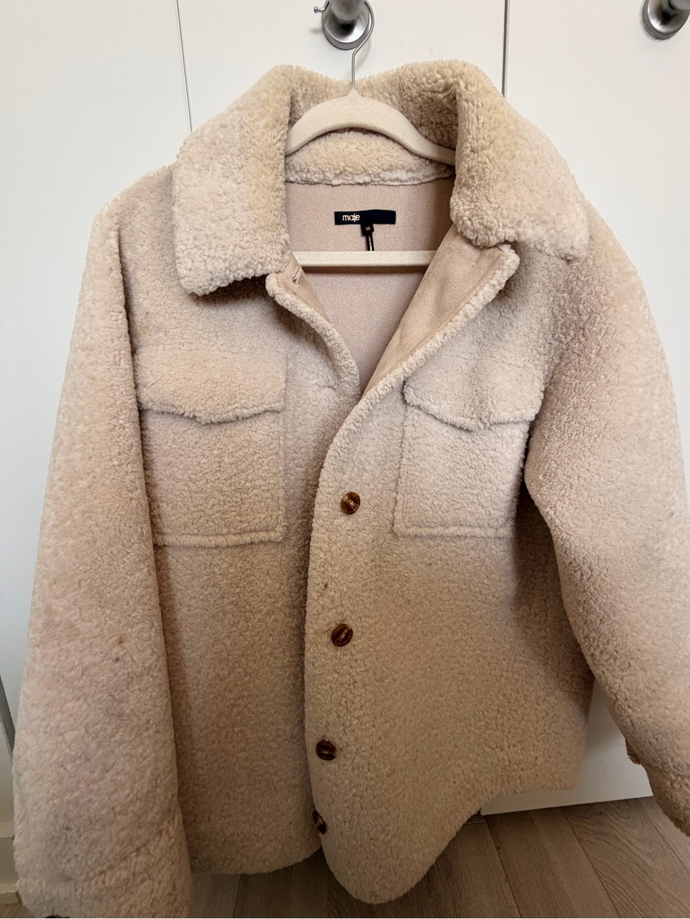 Maje Cream Teddy Sherpa Coat